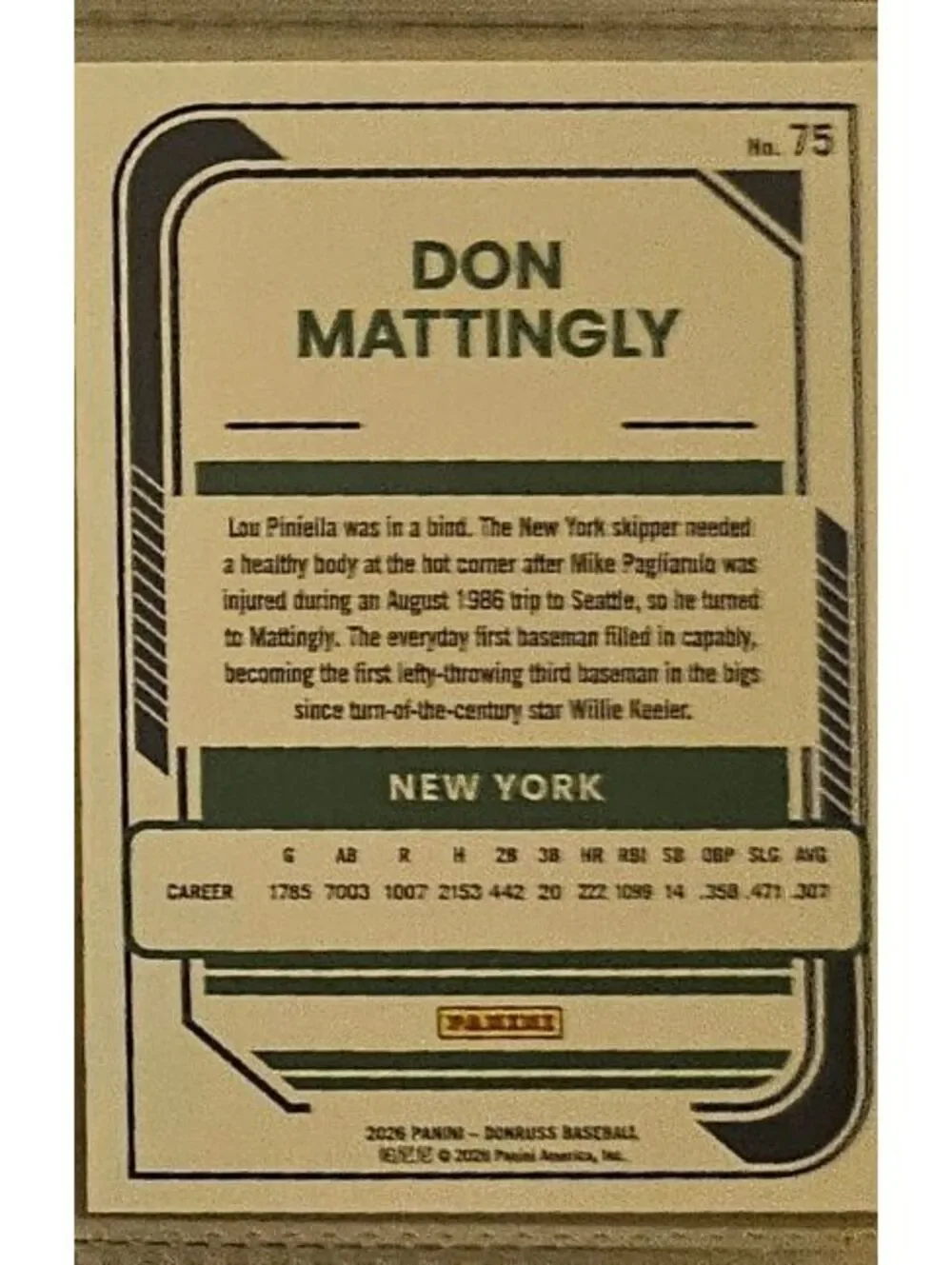 Don Mattingly - 2026 Donruss #75 - Yankees - RAW Mint